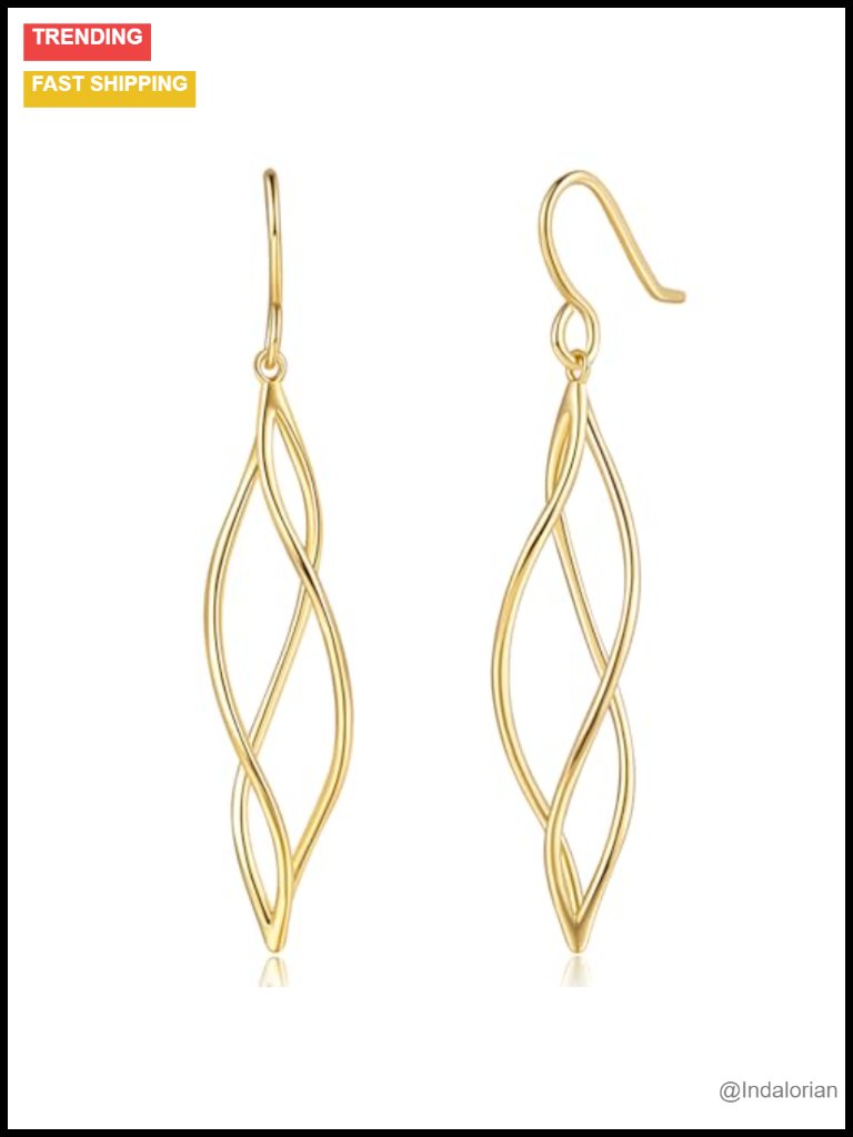 14k Gold Plated Dangle Earrings Minimalist Twisted Lines Drop Earrings For
